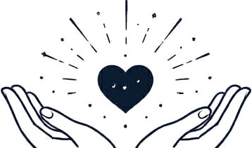 Ase Healing Center logo: cupped hands holding a radiant heart